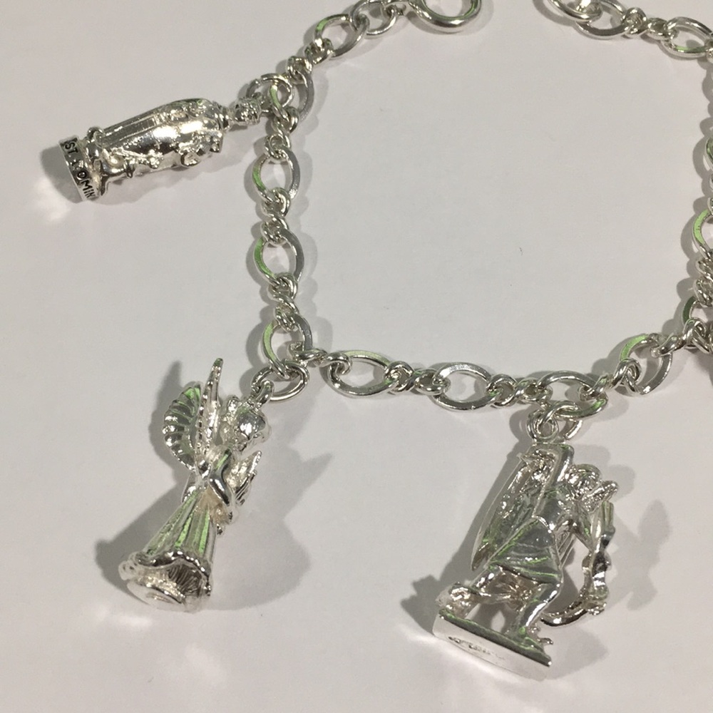 Sterling Silver Charm Bracelet W/Religious Charms - Picture 2 of 5